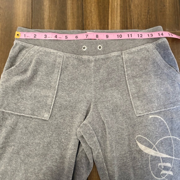 Y2K Vtg Low Rise Juicy Couture Gray Flared Track Pants w/ pockets Loungwear swan - Picture 2 of 11